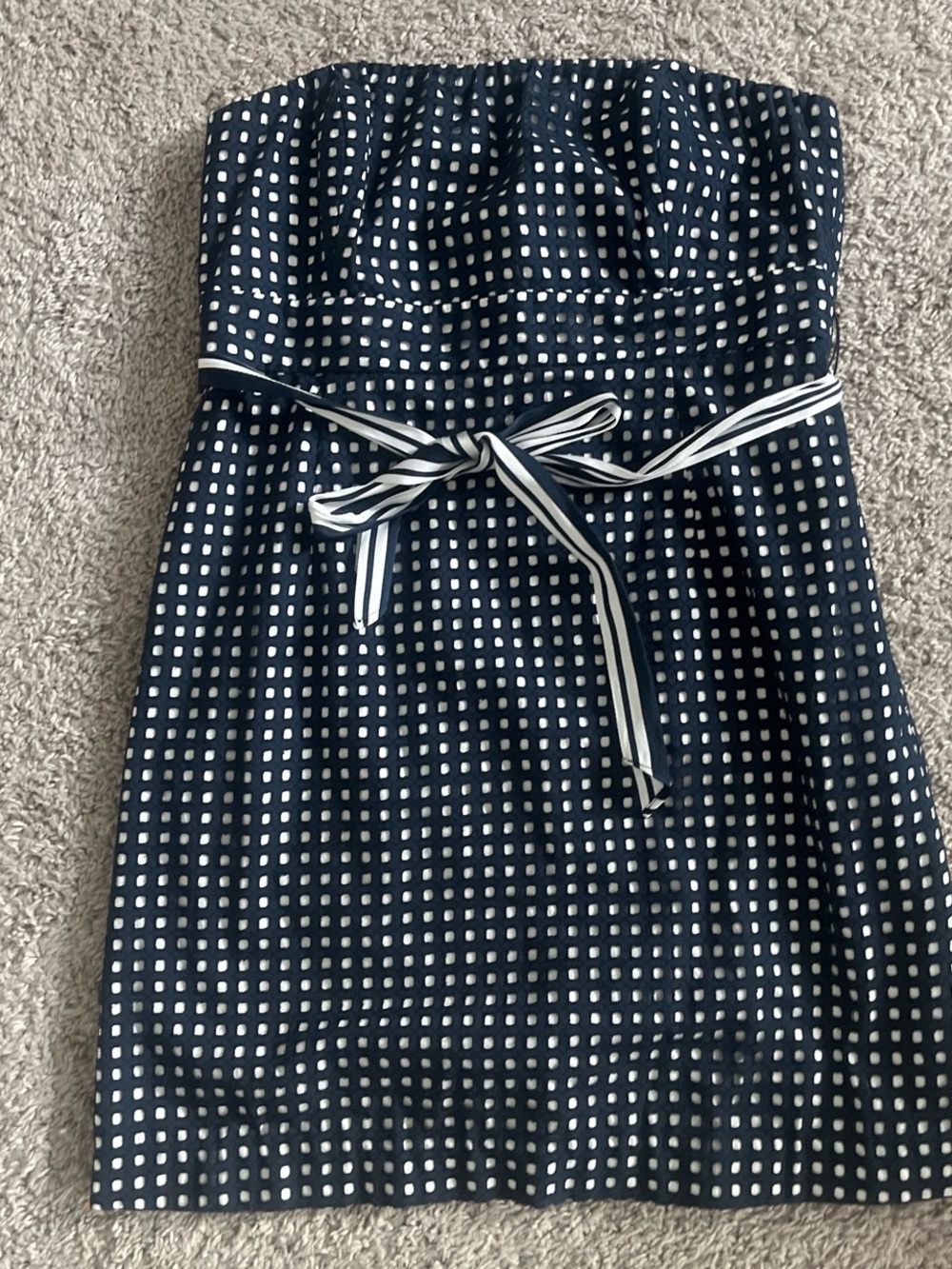 Vineyard Vines Navy and White Strapless Checked Belted Dress - Picture 2 of 6